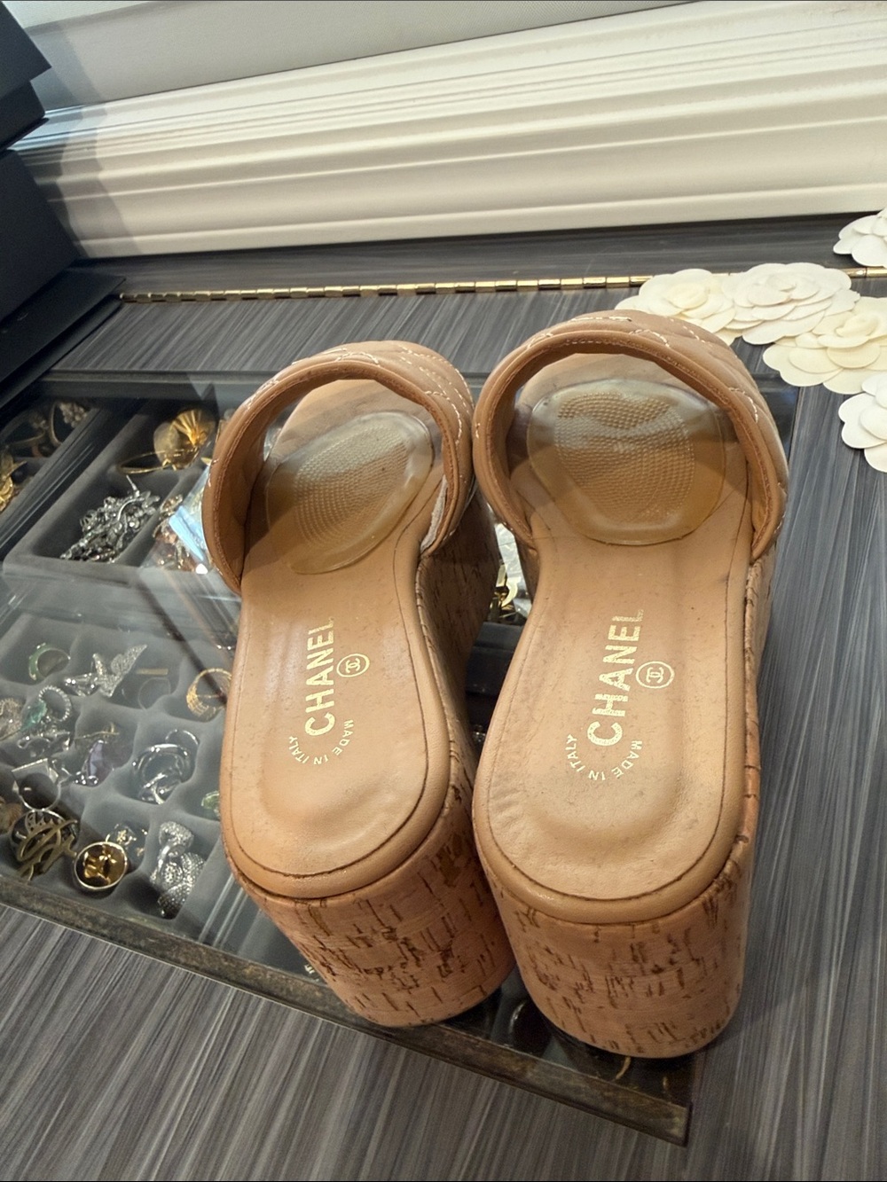 Quilted Leather Cork Platform Mules - Beige - Picture 5 of 5